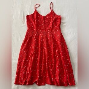 Gap Red Orange Floral Fit Flare Spaghetti Strap Dress L